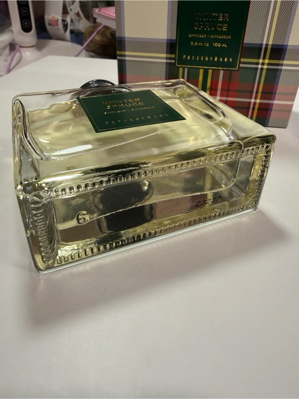 New Pottery Barn Winter Spruce Reed Diffuser 3.4 oz 100mL Holiday Plaid No Reeds